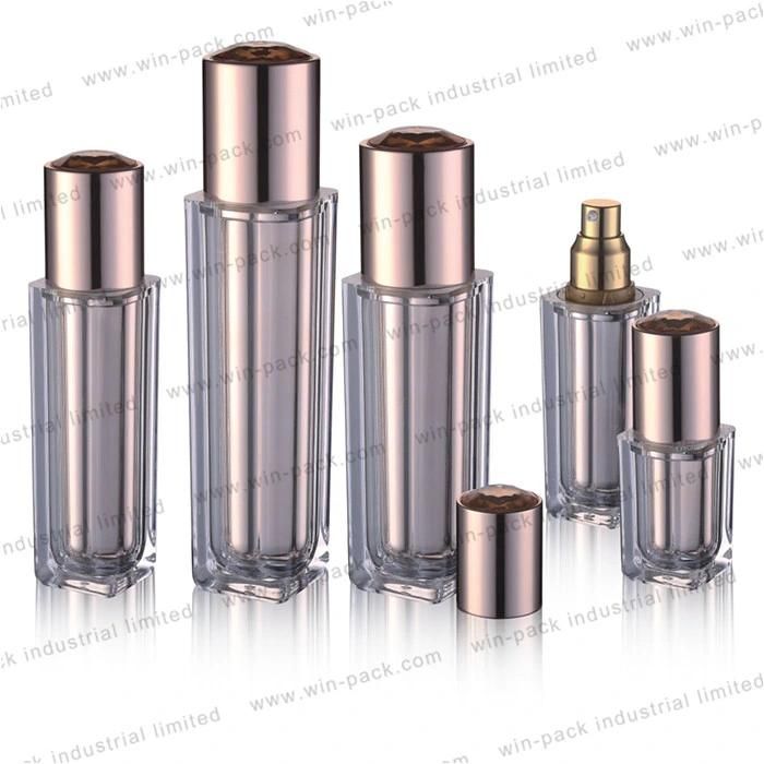 China Supply 60ml Shiny Silver Acrylic Cosmetic Bottle Lotion Use 30ml 40ml 60ml