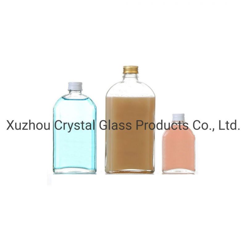 Large 500ml Flat Square Clear Cold Brew Liquor Beverage Juice Coffee Glass Flask Bottle