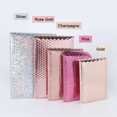 Customized Printed Red Green Pink Purple Silver Rose Gold Metallic Foil Poly Packaging Bag Padded Envelopes Bubble Mailers