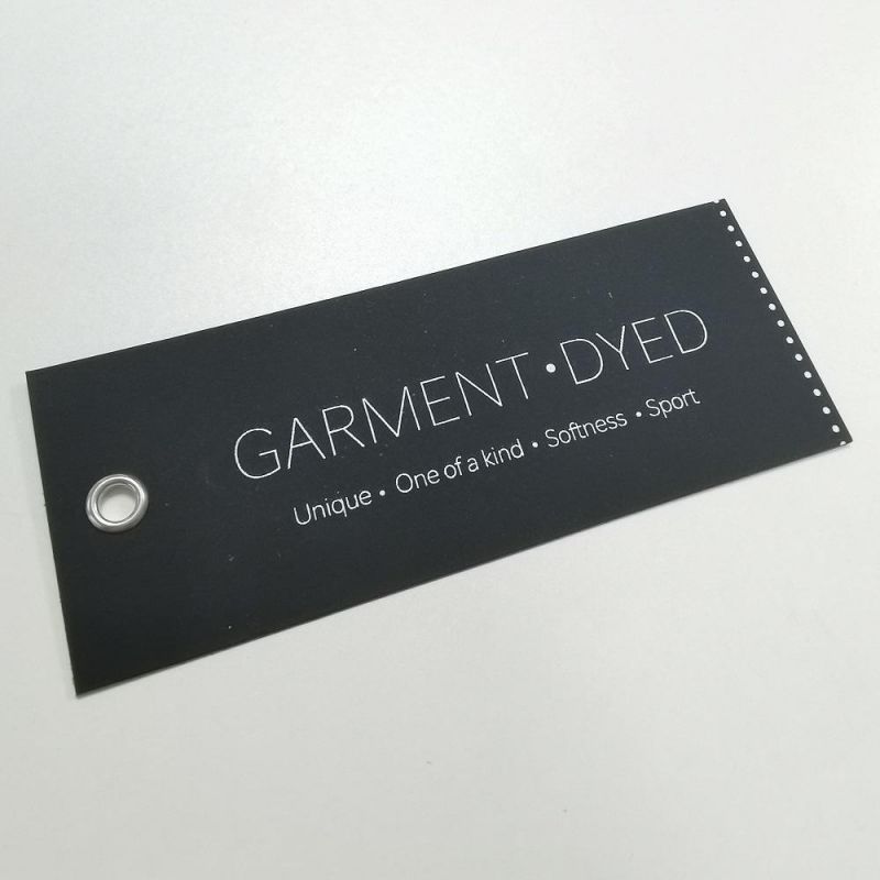 Custom High End Black Bordcard Paper Tag with Velvet Finish Brand Name Silver Foil Logo Garment Hang Tags