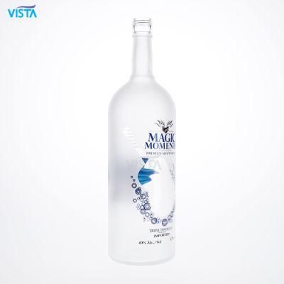 1750ml Peach Vodka Bottle High Flint Glass Bottle with Frost and Window Decal with Screw Cap