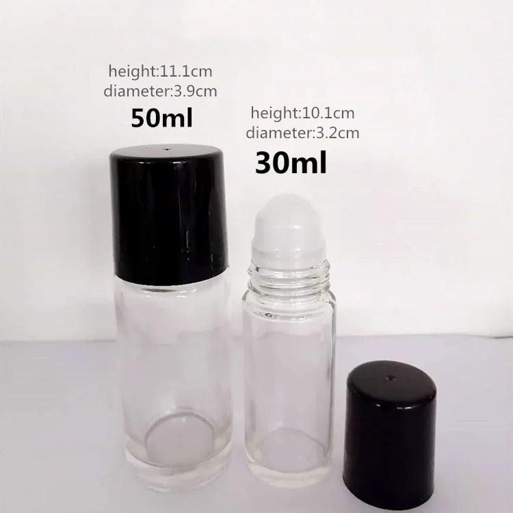 30ml 50ml Glass Roll on Bottle with Plastic Roller Ball and Plastic Cap