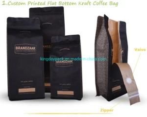 Custom Printed Flat Bottom Kraft Coffee Bag with Zip Lock, Zipper Coffee Bag