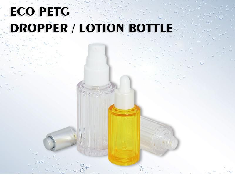 OEM 15ml 30ml Yellow Transparent Stripe Cosmetic Plastic Dropper Bottle