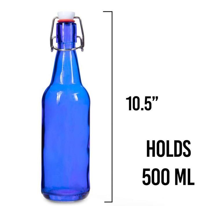 16 Oz Alcohol Kombucha Wine Homemade Soda Airtight Seal Blue Glass Grolsch Beer Bottle with Swing Top/Flip Top Stoppers