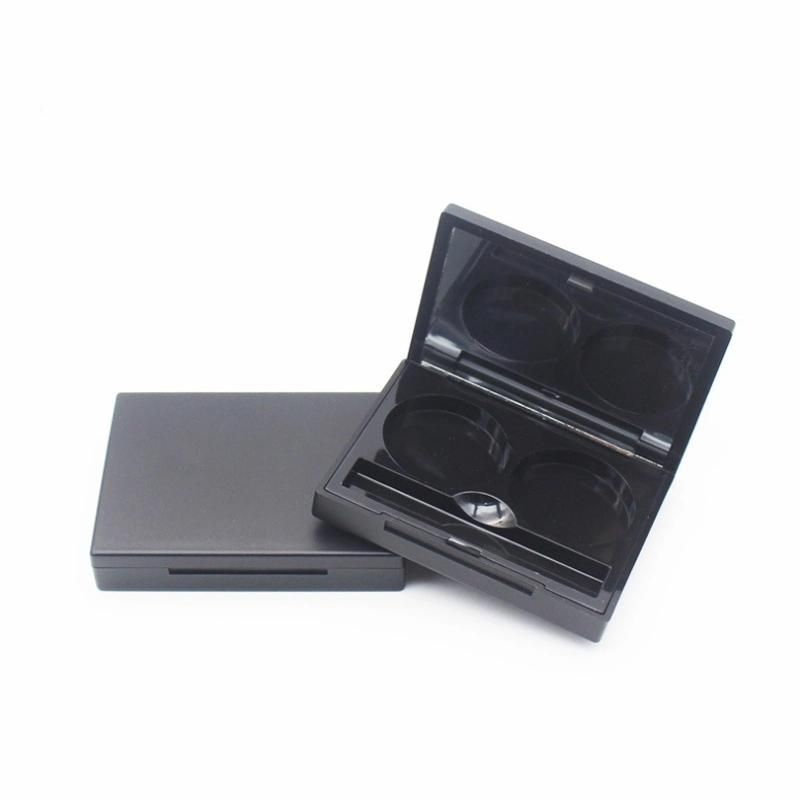 Low Price 1g*2 Double Aluminum Plate Eyeshadow Case Matte Black Custom Logo Container Empty Eyeshadow Case with Mirror