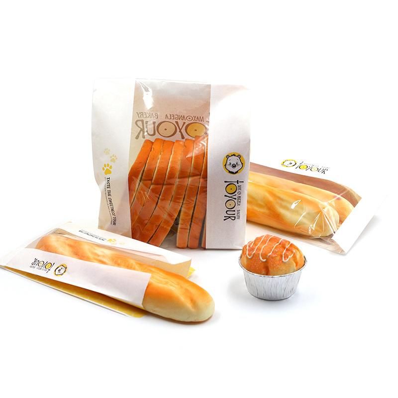 Food Grade White Cotton Paper Bread/Toast Biscuits Paper Bag with Window and Tin Tie