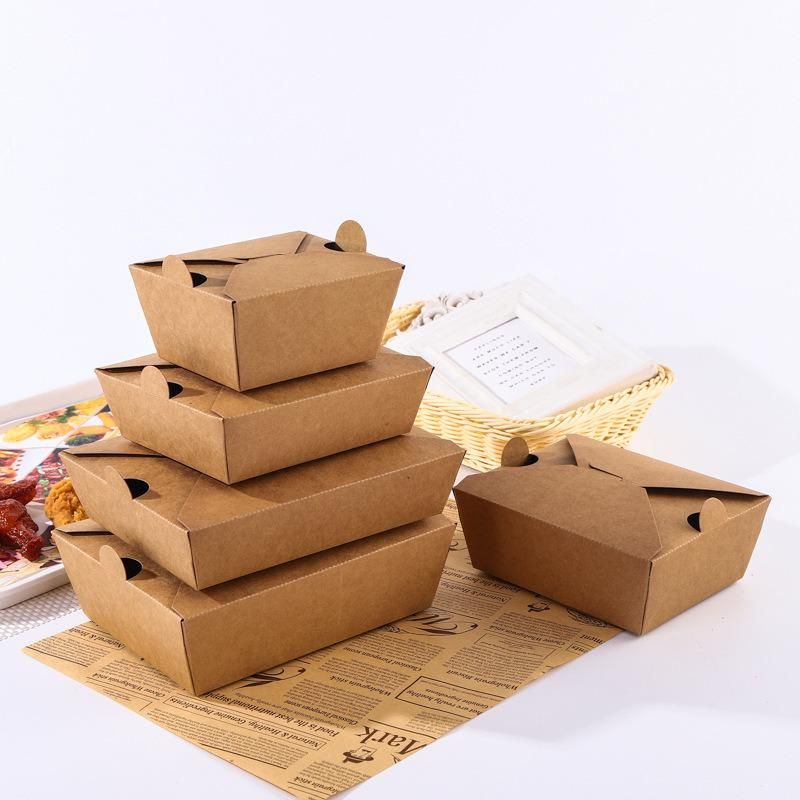Factory Manufacturer Customized Size Disposable Degradable Brown Kraft Paper Lunch Box Fast Food Container