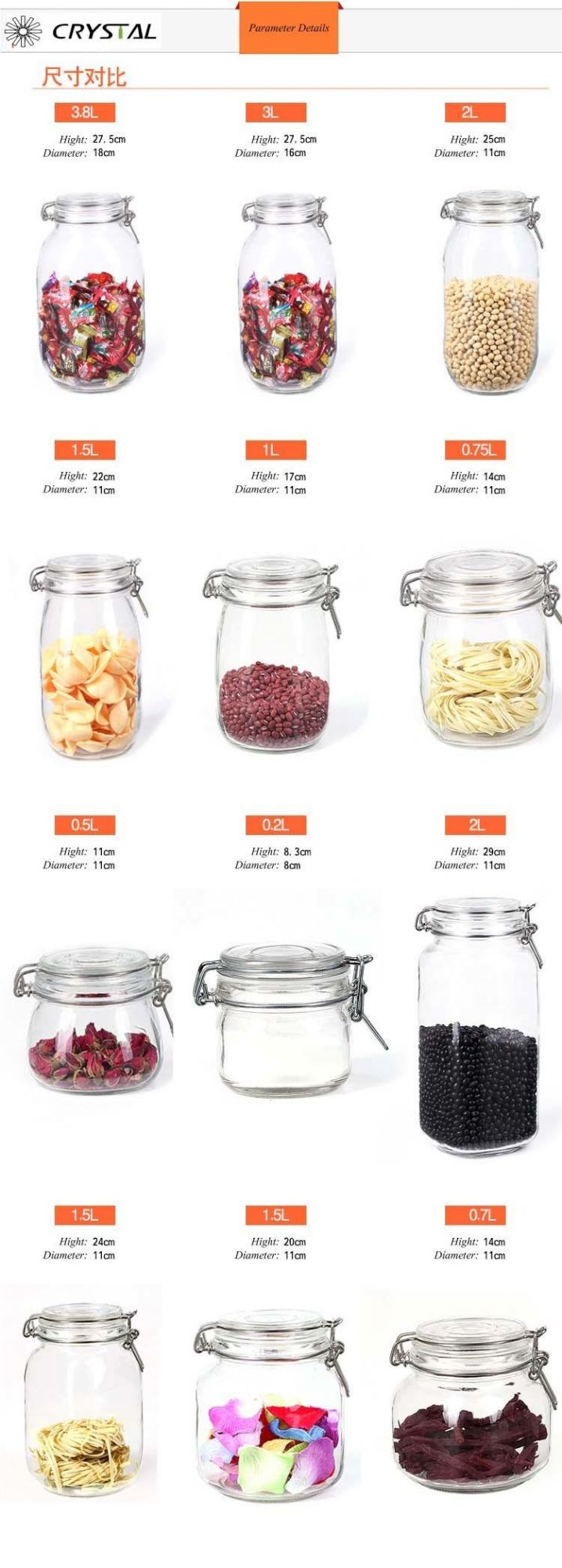 Glass Storage Jar Containers with Clip for Kitchen Storage