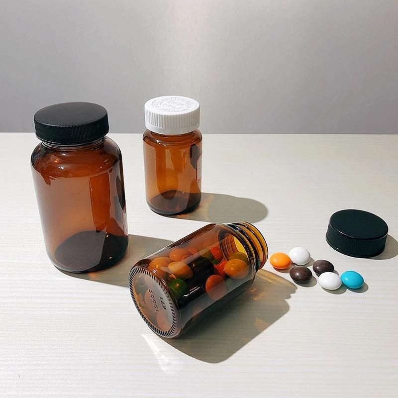 Manufacturer Sale 500ml 16oz Blue Amber Large Wide Mouth Empty Medical Pharmaceutical Capsule Glass Pill Bottle with Lids