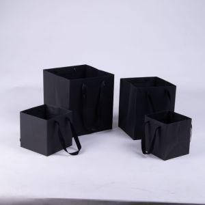 Black Square Gift Paper Bag Large Side Wide Tote Bag Flower Packaging Bag Potted Honey Canned Square Bag