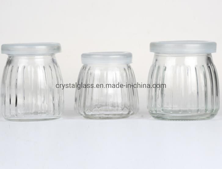 Wholesale Vertical Stripes Style Pudding Glass Bottle Yogurt Jam Glass Bottle OEM 100/150/200ml