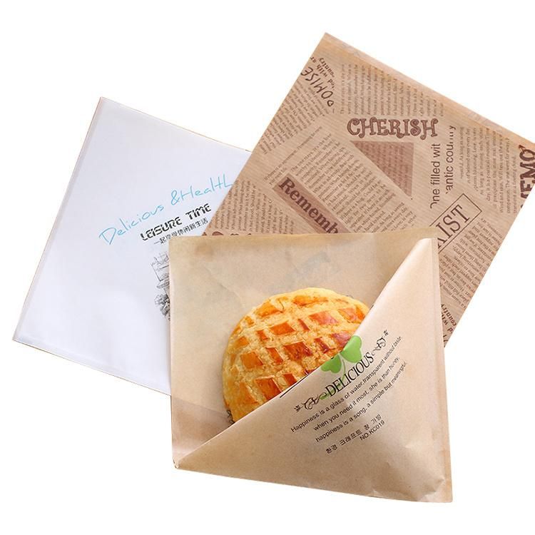 Biodegradable White Greaseproof Wax Material Croissant Donut Toast Baguette Burger Kraft News Paper Bread Packaging Bag for Food