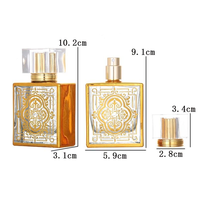 Square Glass Spray Bottle 50ml Vintage Perfume Bottle with Atomizer