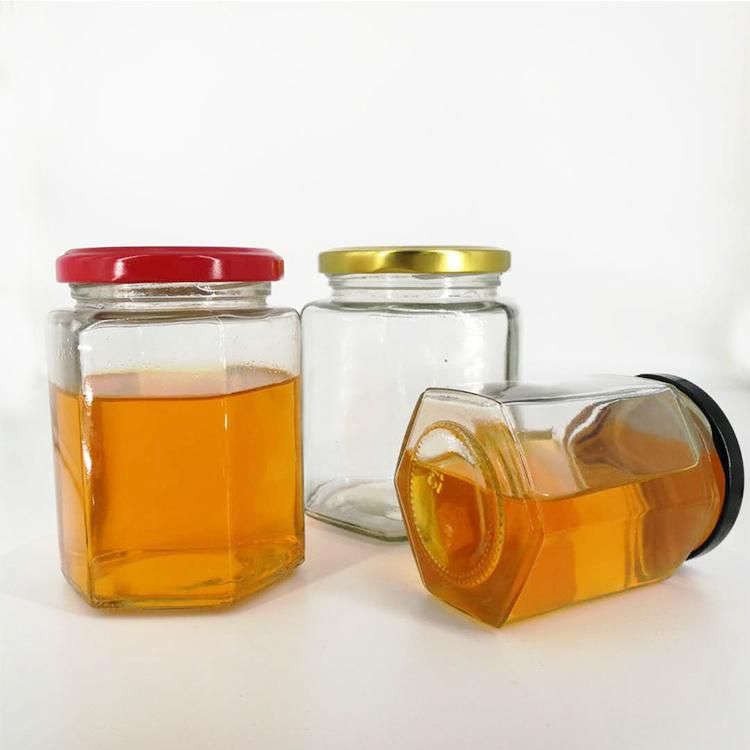 Hexagonal Wide Mouth Honey Glass Jars 9 Oz with Metal Lids