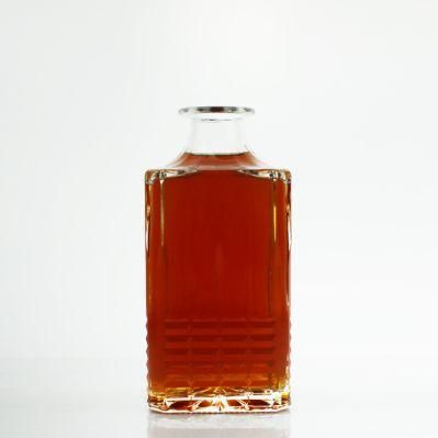 Wholesale Transparent 375ml 500ml Square Liquor Spirit Glass Bottles with Glass Lid