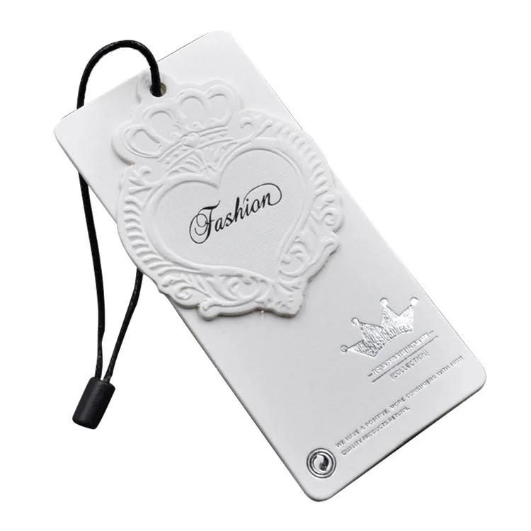 Customized Luxury White Special Paper Hand Hang Labels Plastic Tag for Clothing