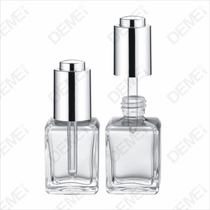 30ml Cosmetic Packaging Clear Square Glass Dropper Bottles with Silver Press Button Pipette Dropper Cap