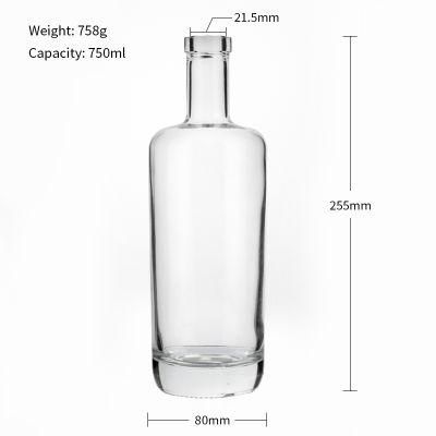 Wholesale Transparent Premium 750 Ml Spirits Glass Bottle with Synthetic Cork for Gin Liquor Whiskey Vodka Brandy