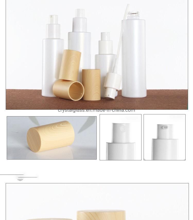 Pearl White Lotion Bottle with Wood Caps and Plug in Store