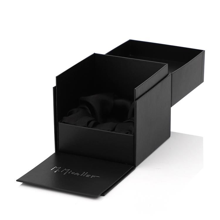 Rigid Paper Custom Logo Luxury Black Square Cardboard Packaging Single Cufflink Gift Box