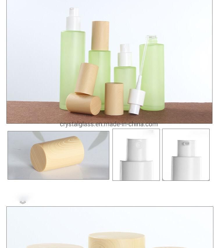 Green Cream and Lotion Cosmetic Set with Wood Caps