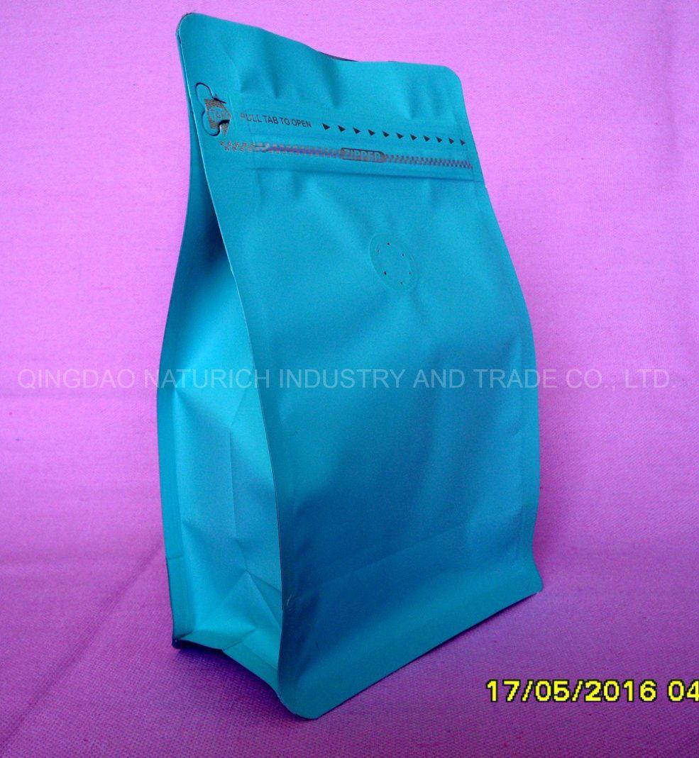 Custom Printed Laminated Material Food Packaging One Way Degassing Valve Blue Foil Coffee Bags/Koffiezak