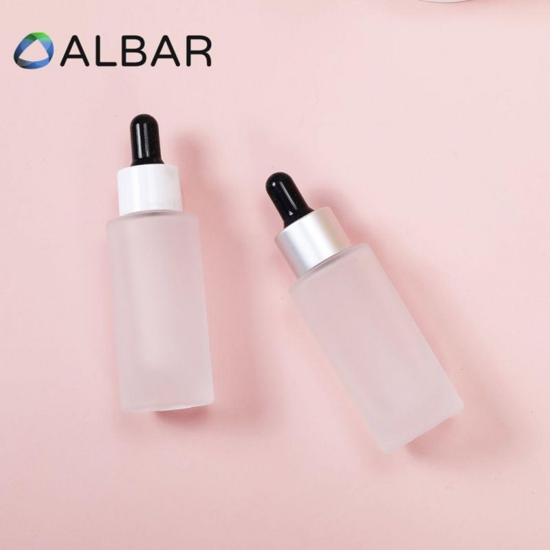 30ml 50ml Slim Clear Frosted Serum Glass Bottles for Face Care with Glass Droppers