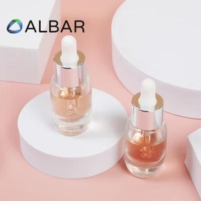 20ml Silver Cap Clear Round Short Glass Bottles for Serum and Makeups with Droppers