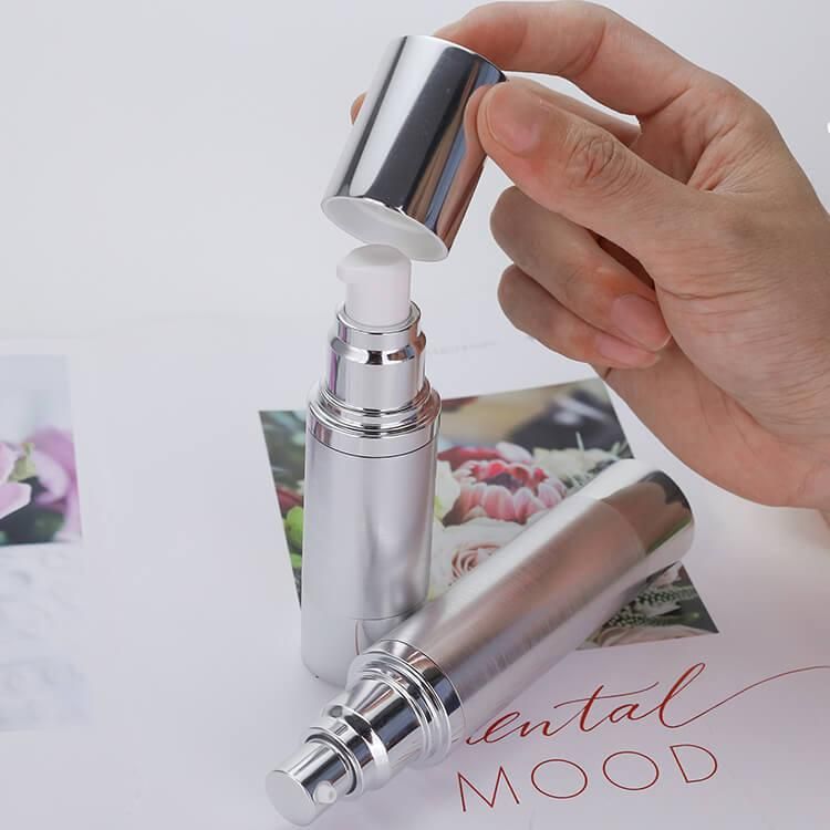 Chinese Supplier Luxury Silver Plastic 10ml 15ml 20ml 30ml 50ml 80ml 100ml 120ml Aluminum Round Cosmetic Skincare Packaging Lotion Spray Pump Airless Bottle