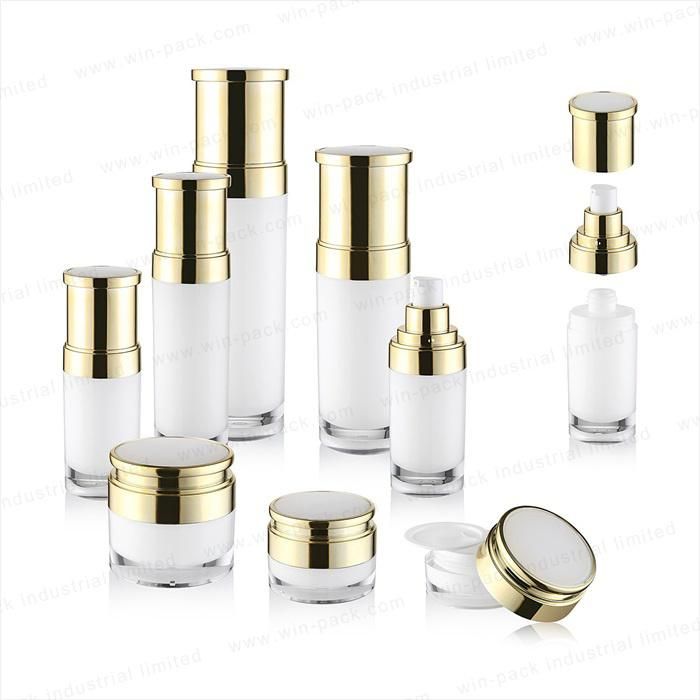 Luxury Acrylic Pump Lotion Bottle Shiny Gold Color Cap and Collar in 30ml 50ml 80ml 150ml