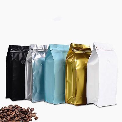 Custom Printed Aluminum Foil Coffee Packaging Side Gusset White Kraft Paper Bag with Valve and Tin Tie