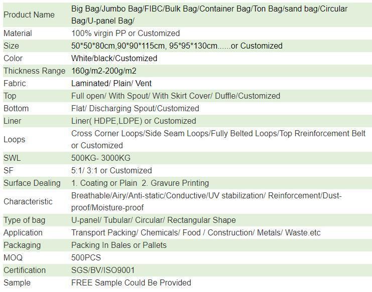 1000kg Jumbo Bag FIBC Big Container Bags for Sale FIBC Big Bag