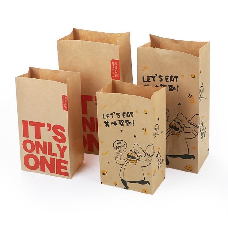 Wholesale Custom Bakery Food Packaging Craft Paper Bags with Square Bottom