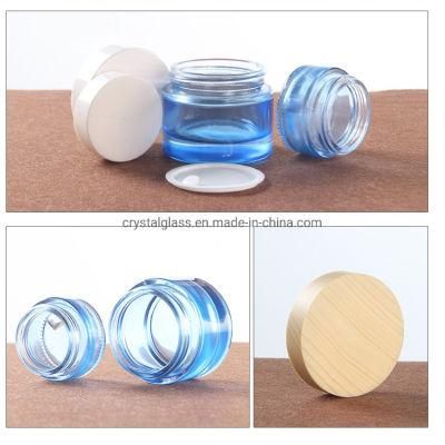 Blue Color Glass Bottle Set with Dpray and Cream Jar