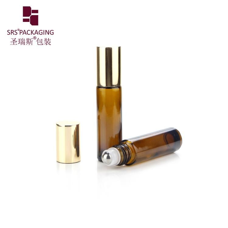 Perfume Essential Oil Packaging 5ml 6ml 8ml 10ml Black Clear Amber Green Blue Cosmetic Roll on Glass Roller Bottle with Roller Ball Gold Aliminum Cap