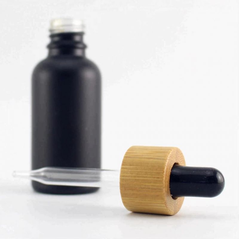 30ml Bamboo Cap Essential Oil Bottle Matte Black Red Frosted Glass Bamboo Dropper Bottle