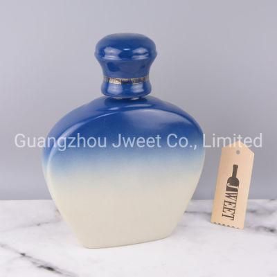 Empty Unique 500ml Flat Vodka Whisky Ceramic Bottle