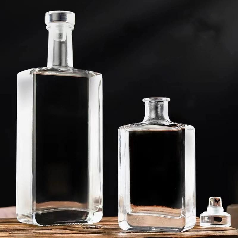 Square 100ml 200ml 500ml Glass Spirit Bottle with Rubber Stopper for Beverage