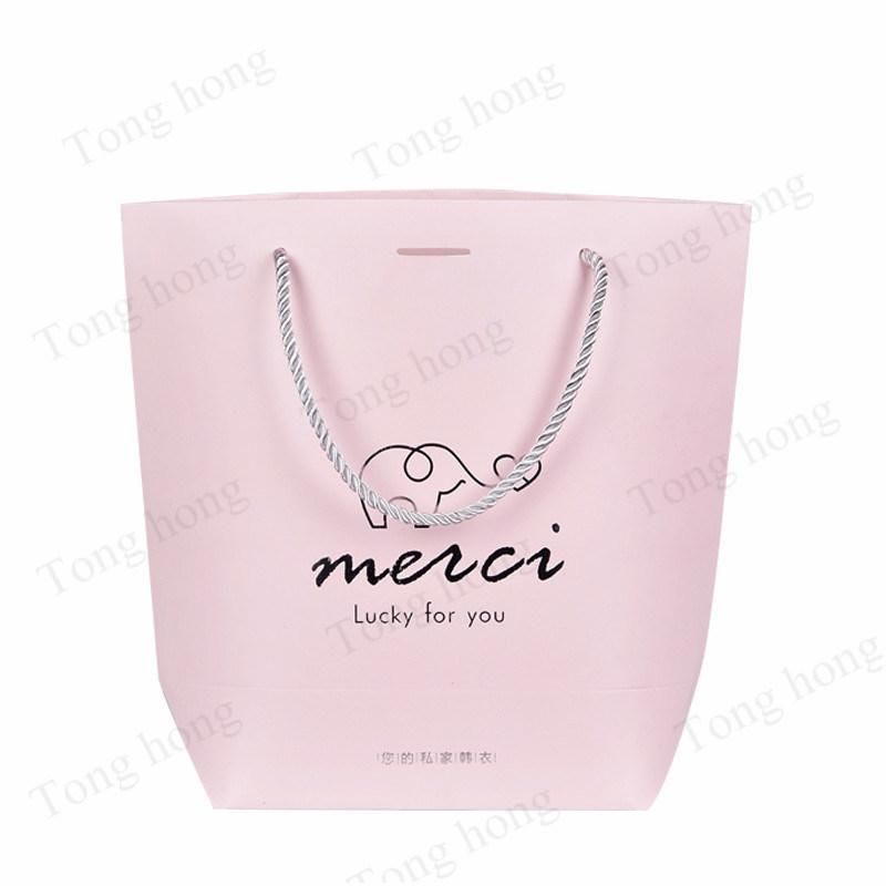 High End Gift Unique Shape Beautiful Color Pink Printing Shopping Paper Bag Supplier