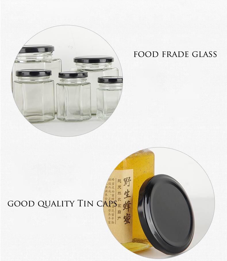 Hot Sale Wholesale Hexagonal Transparent Glass Jar for Honey and Food Storage