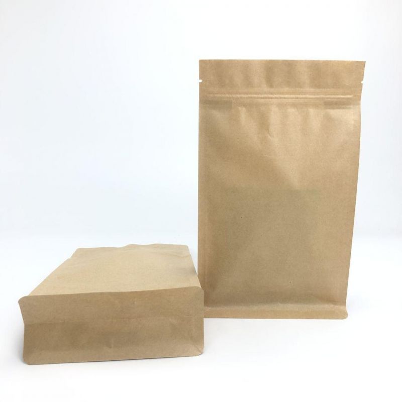 Eco-Friendly Coffee Bean Tea Pet Food Packaging Flat Bottom Bag 100% Compostable Biodegradable Kraft Paper Plastic Nutrition Powder Packing Bag