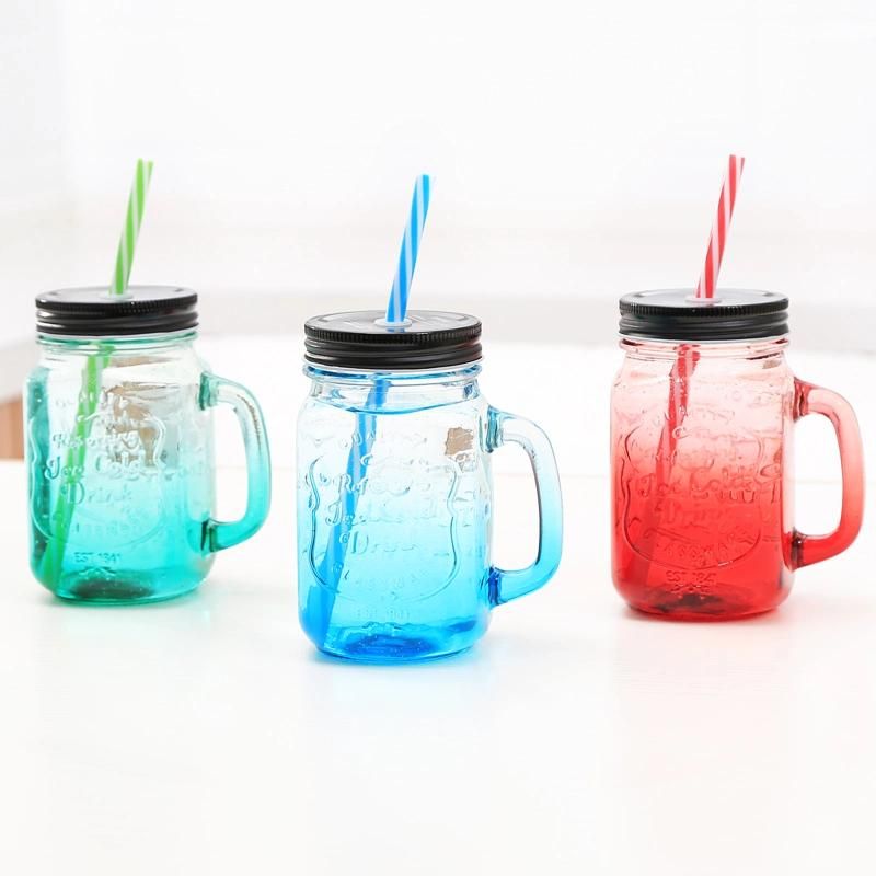 480ml Food and Beverage Mason Jar Drinking Glass Jar with Lid and Straw