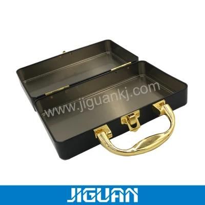 Little Black Metal Iron Tin Box Suitcase with Golden Handle