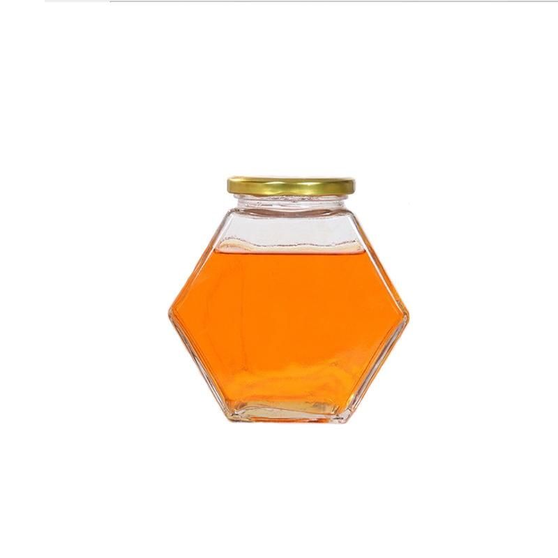 250ml Flat Hexagon Honey Jam Chili Sauce Glass Jars with Metal Lid