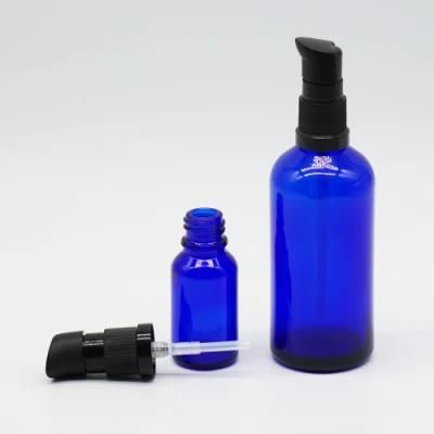 Empty Blue Glass Essential Oil Bottle with Pump/Dropper