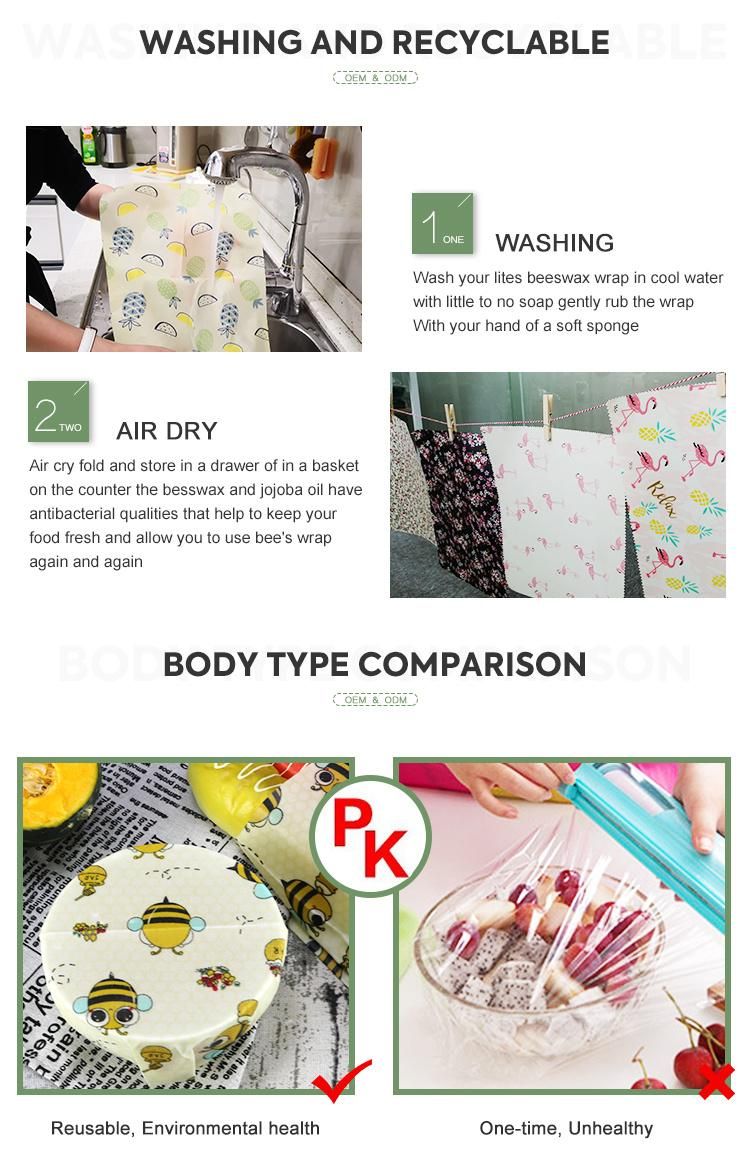 Reusable 100% Organic Cotton Beeswax Food Wrap Alternatives for Food Storage