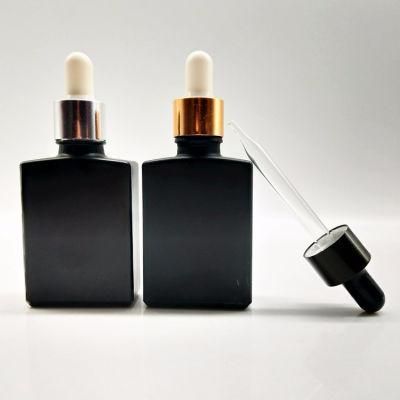 30ml Flat Square Essential Oil Black Frosted Glass Dropper Bottle