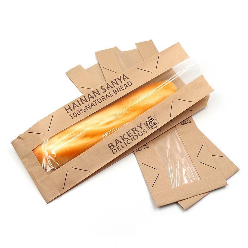 Printed Baguette Bread Packaging Kraft Paper Bags with Window