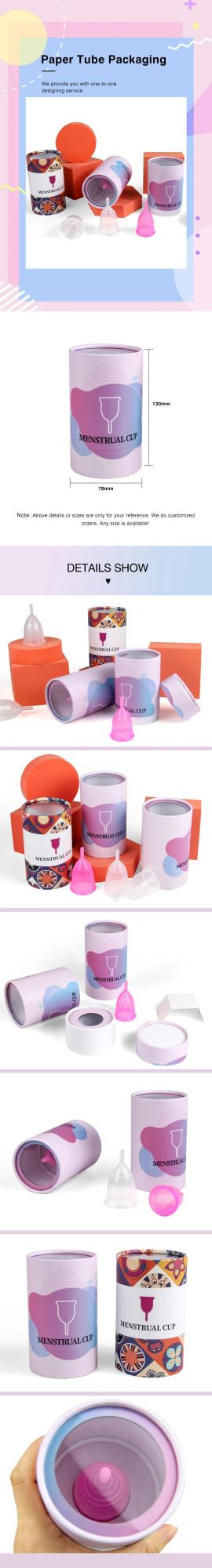 Firstsail Custom Printed Recycle Push up Round Packaging Box Paper Tube for Reusable Silicone Safety Women Menstrual Cup with PVC Window